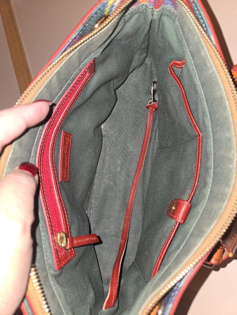 Dooney & Bourke Multicolor Plaid Duffel with Brown Leather Trim - Picture 6 of 6